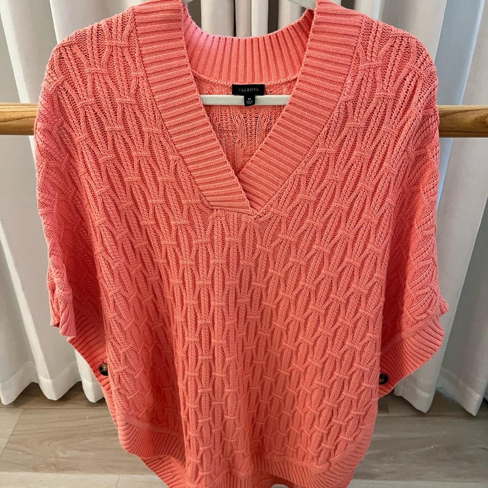 Talbots Coral V-Neck Cable Knit Sweater